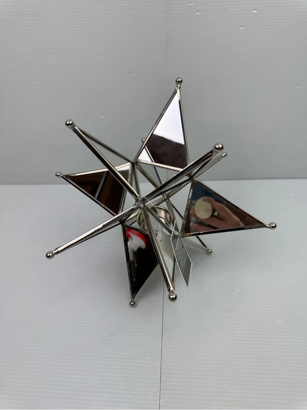 VTG Silver Mirrored Metal Star Tealight Candle Holder Geometric 3D Table Center